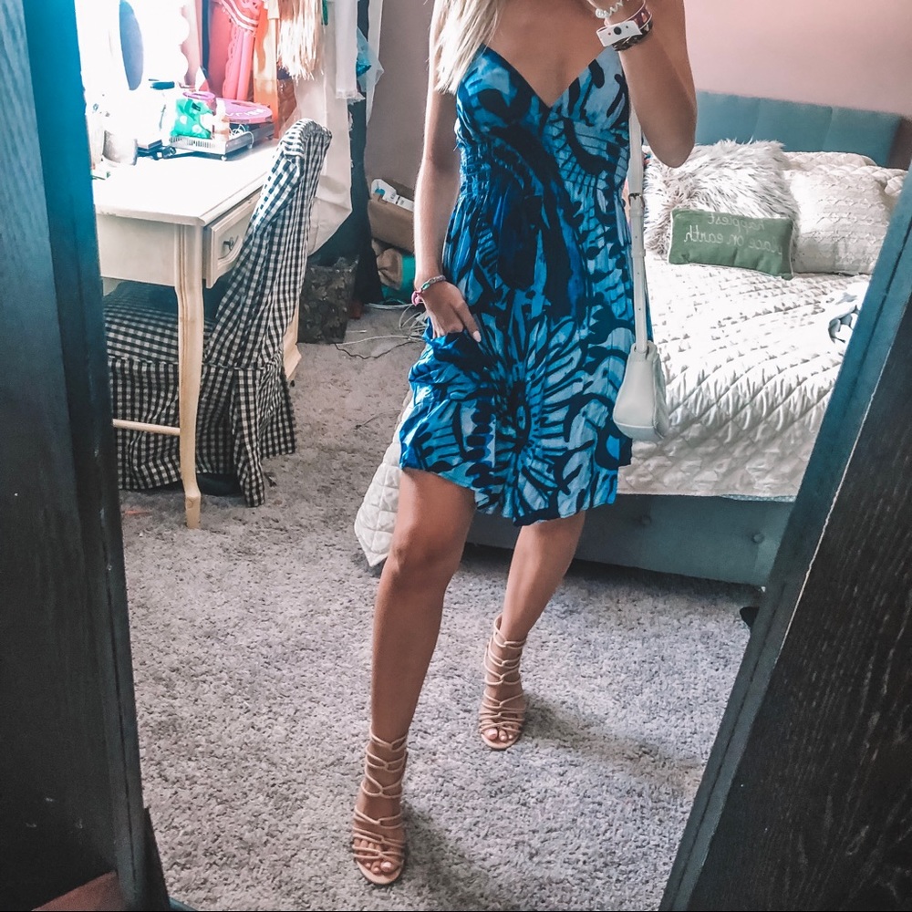 Aqua Brand Tie-Dye Blue Floral Dress